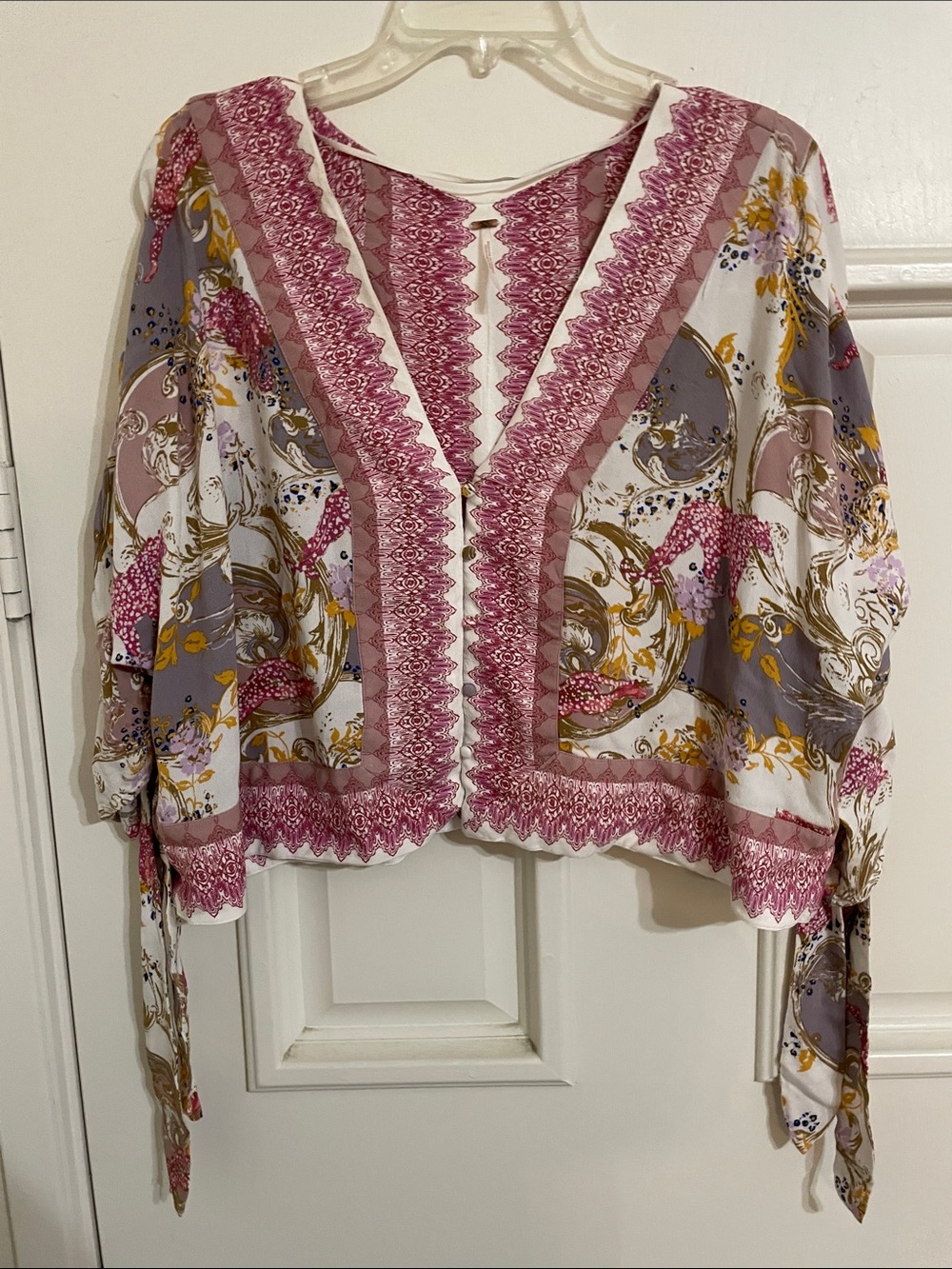 Free People Paisley V-Neck Crop Blouse sz S